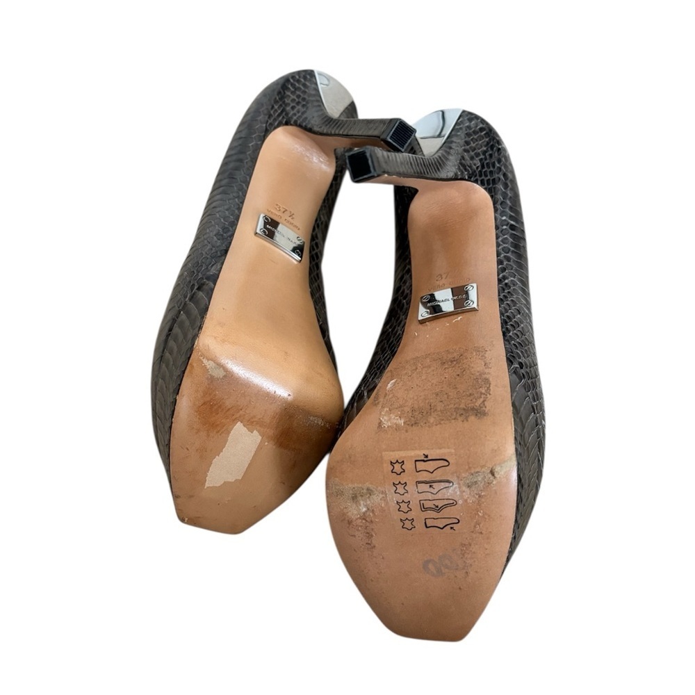 Michael Kors Brown Snakeskin Peep-Toe Heels Size 37 1/2 - Picture 3 of 7